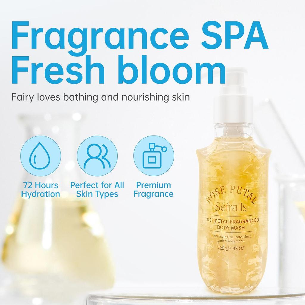 Bagnoschiuma Profumo di Petali di Rosa 225g, Pulizia profonda, idratante e idratante, contenente petali di rosa autentici