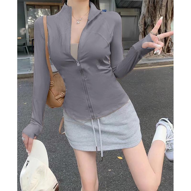 White Quick-drying Clothes Women's 1011 New UV-proof Yoga Clothes Stand-up Collar Slim Jacket Sunscreen Clothes