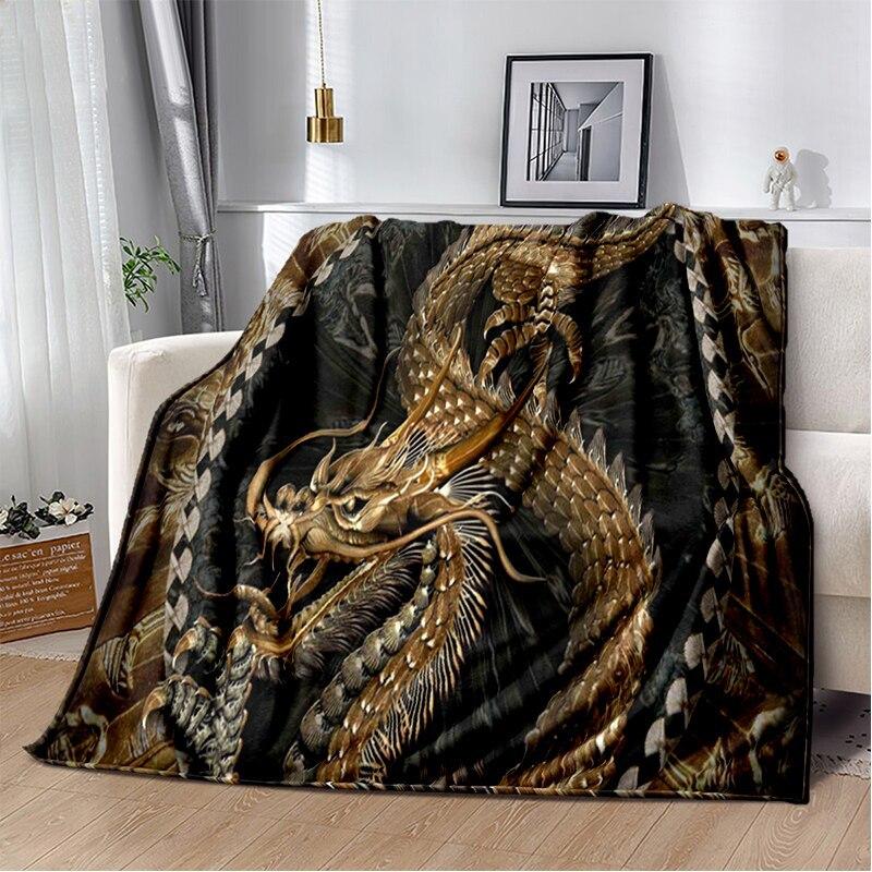 Dragon Pattern Series digitalprinted polyester Bedroom velvet flannel cover blanket Fleece soft sofa cover blankets for beds