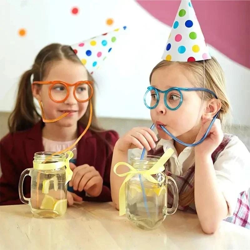 Straw Glasses Funny Soft PVC Glasses Flexible Drinking Straws Kids Party Supplies Bar Supplies Creativity Toy Kids Gift