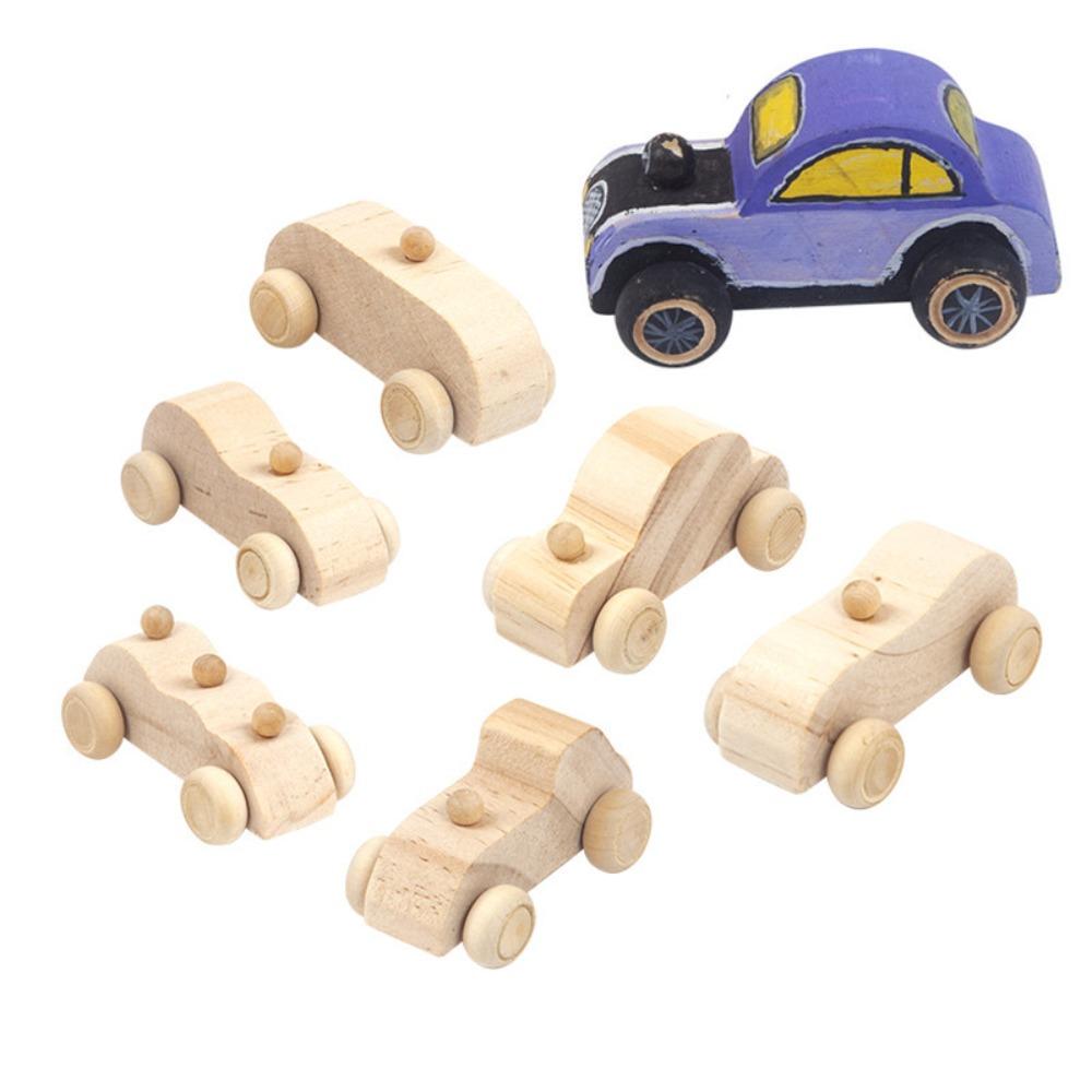 6PCS/SET Hand-crafted Graffiti Car Painting Surface Wooden Toys  Classroom Activities