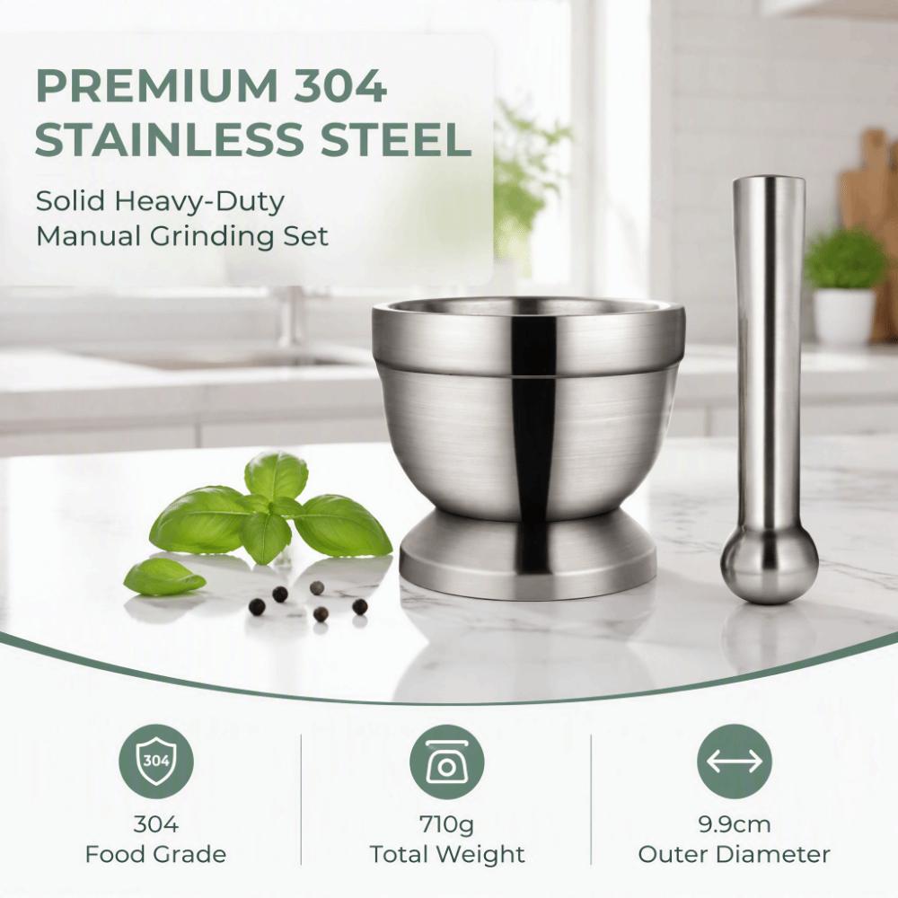 Stainless Steel Mortar And Pestle Set Silver Garlic Grinder Bowl  Spice Preparation
