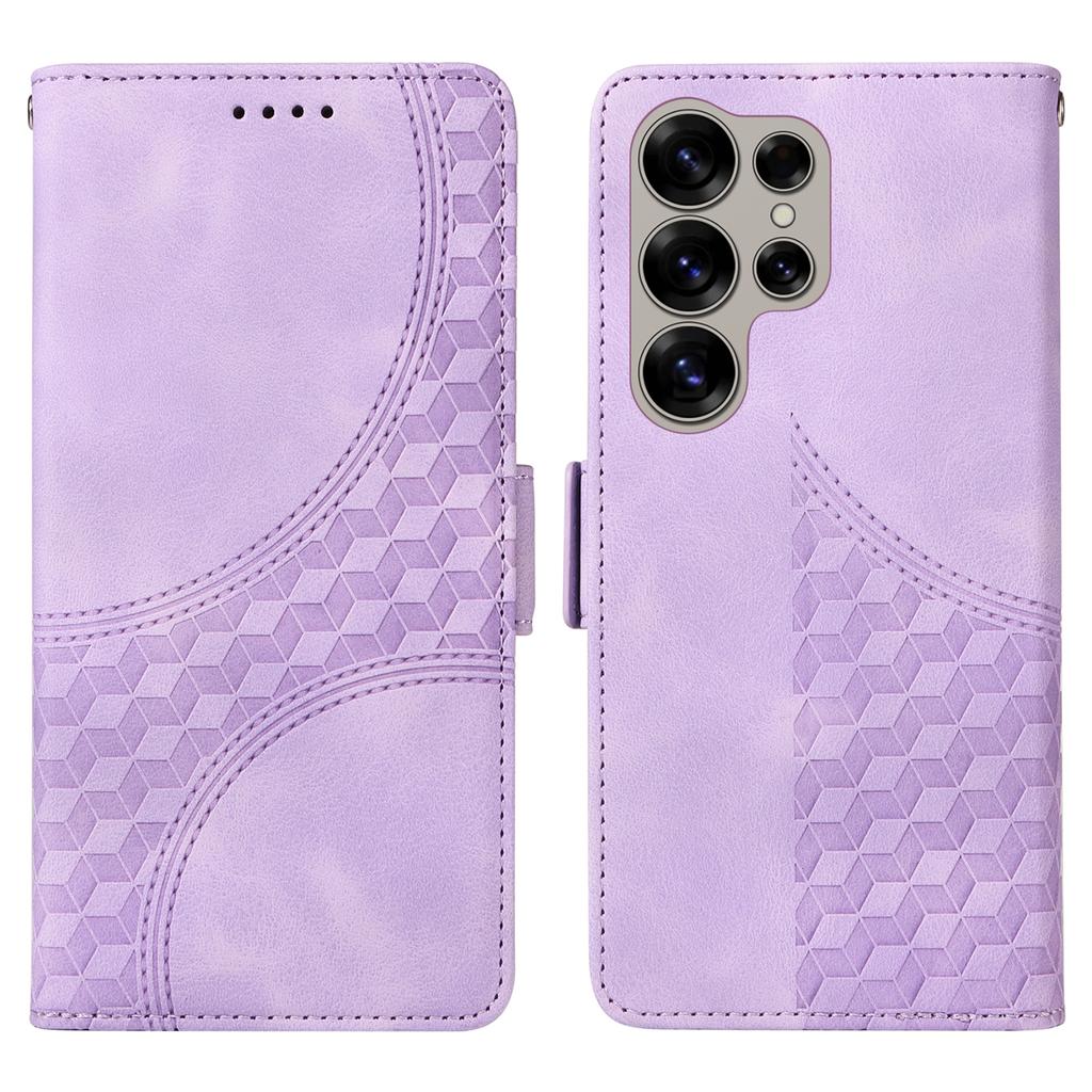 For Samsung Galaxy S25 Ultra Case PU Leather Phone Cover Rhombus Starry Imprinted