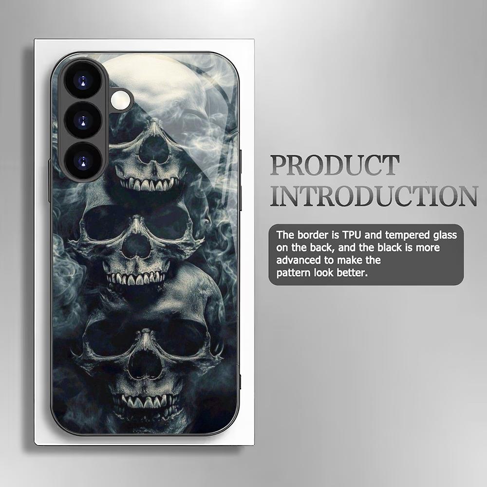 Skull tempered glass phone case suitable for Samsung Galaxy S26 S25 S24 S23 S22 S20 FE/Ultra/Plus5G anti drop back cover