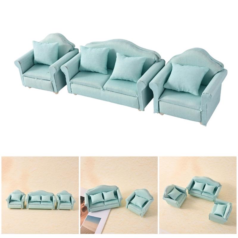 Pack Of 3 Miniature Couch with Cushion 1/12 Scale Dollhouses Sofa Set Modern Living Room Decors Scene Display Accessories