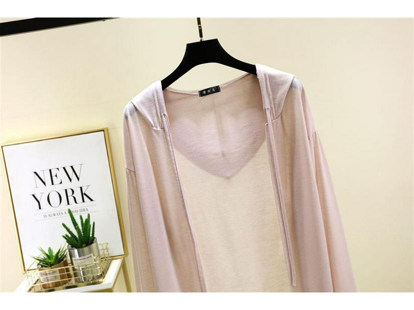 Women's Summer Tencel Hooded Cardigan - Solid Color Long Sleeve Shawl, Loose Plus Size AC Shirt Jacket