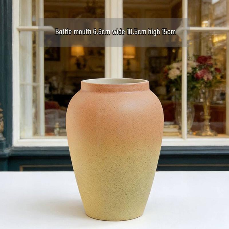 Dopamine Green Retro Ceramic Vase for Hydroponic Flowers - Handmade Glazed Floral Ornament