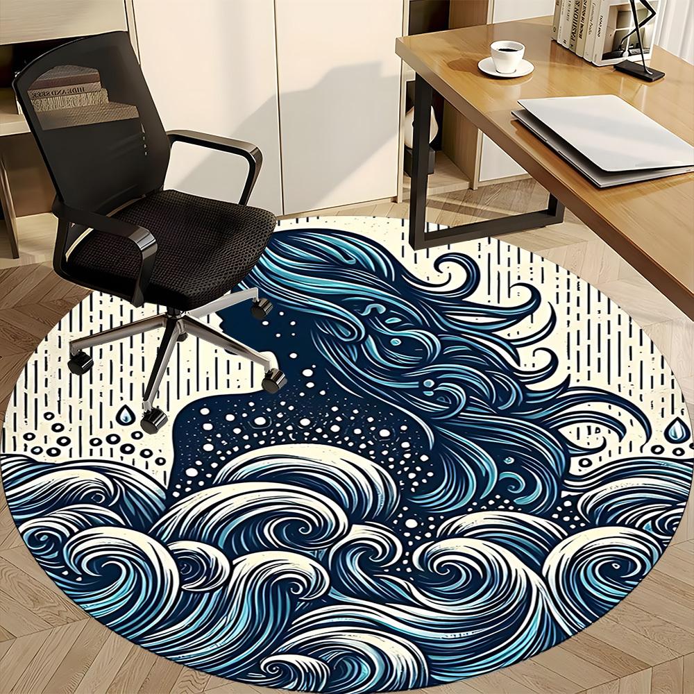 1pc Ocean Mermaid Office Round Area Rug, Mat Suitable For Office, Under Office Chairs Bedroom Living Room Home Decor, Room Deco