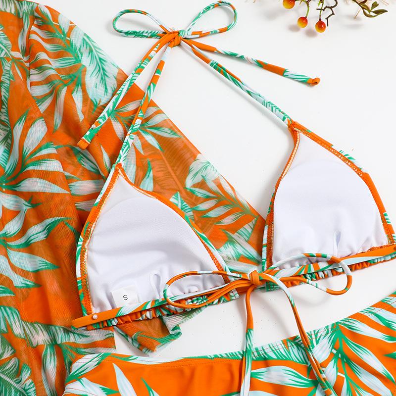 Digital Print Three Piece Drawstring Sexy Bikini Swimsuit Fashion For Summer Vacation