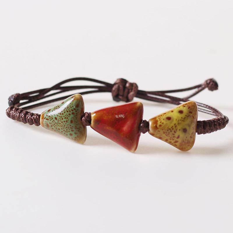 Ethnic Style Ceramic Beaded Dainty Bracelets Bangle Handmade Wax Rope Bracelets