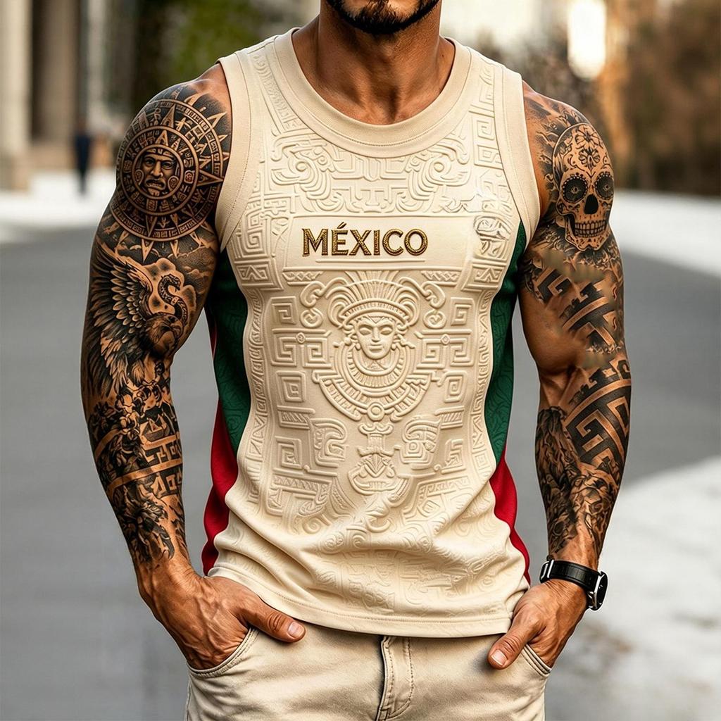 Men's Casual Sleeveless Round Neck Tank Top for Soccer Fans