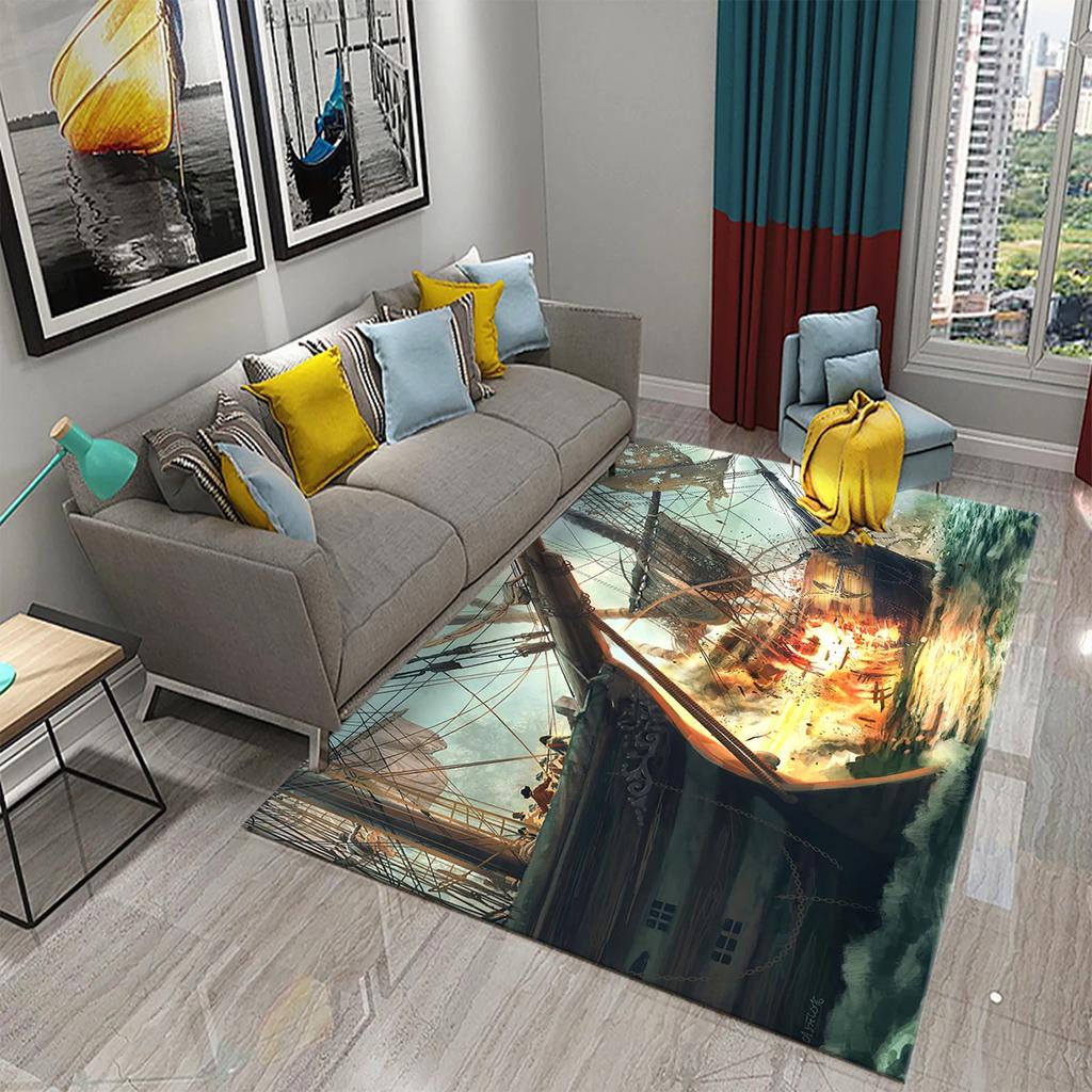 3D Oil Painting Sailboat Carpet Abstract Art Rugs for Living Room Bedroom Decor Mats Bathroom Kitchen Entrance Non-Slip Carpet