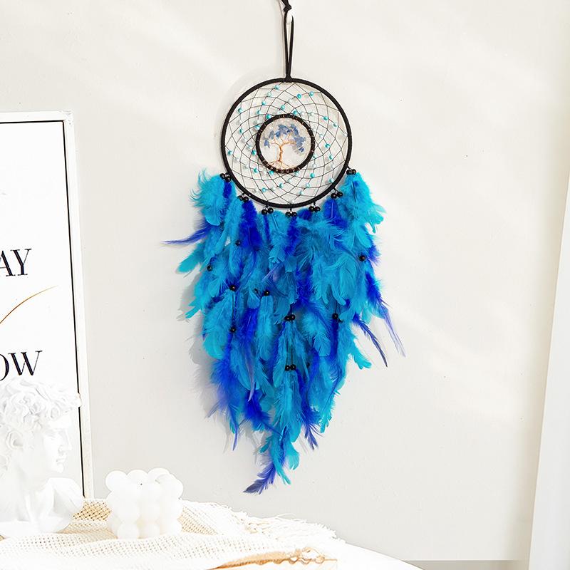 Life Tree Wind Chime Stone Hanging Ornament Fresh Girl Heart Forest Feather Pendant Bedroom Windowsill Creative Decoration