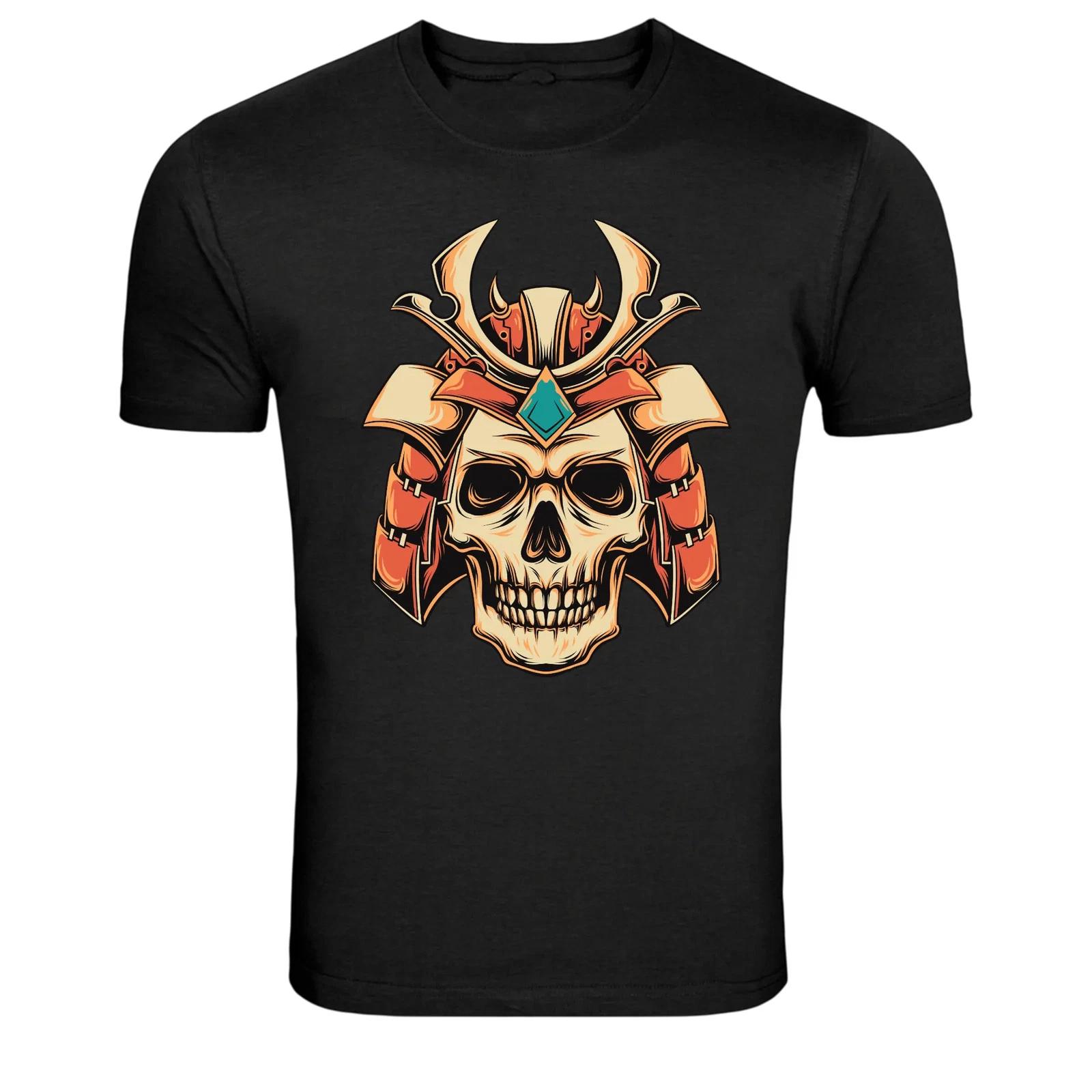 Samurai Skull Helmet Warrior Graphic T-Shirt S