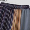 INCERUN Men Casual Elastic Waist Stitching Striped Long Trousers Pants