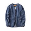 Men's Trendy Japanese Retro Washed Cotton Denim Jacket - Collarless Workwear Style