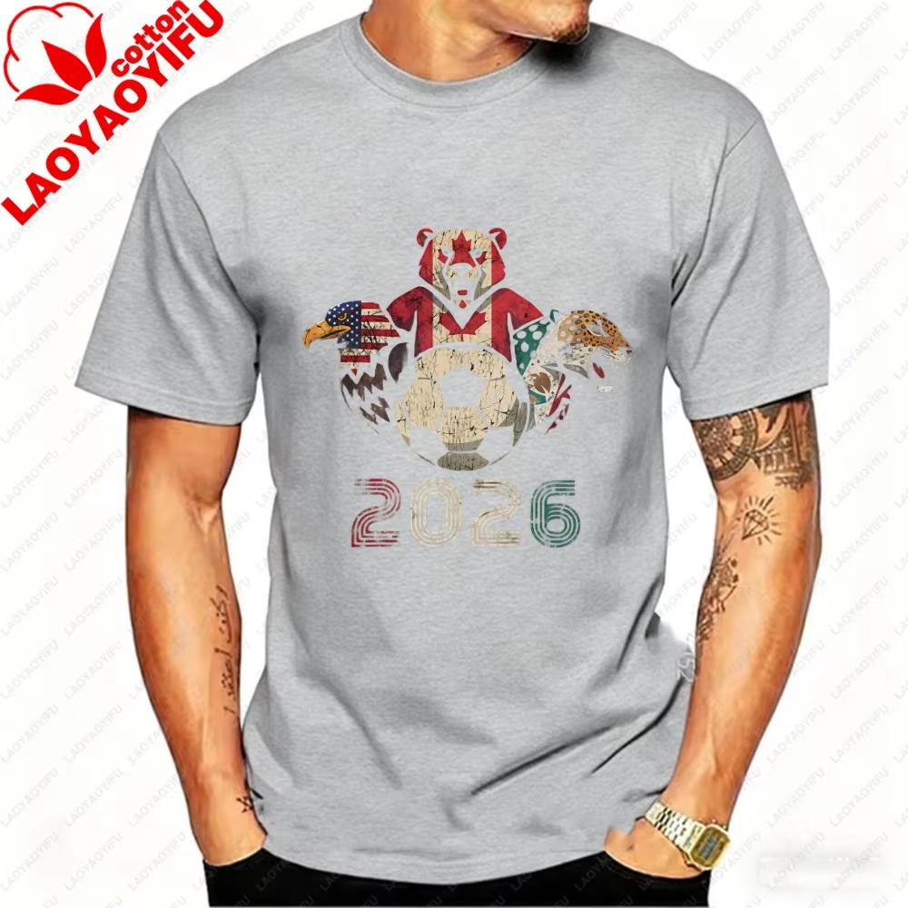 2026 USA Canada Mexico Soccer T-Shirt Cotton Shirt Tribal & Flag Graphic Tee, Ideal Gift for North Football Fans 2026 FIFA World Cup Shirt Streetwear
