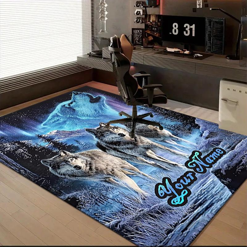 1PC Custom Name Wolf Pack Moonlit Journey Theme Floor Mat Ideal for Living Room, Game Rooms, Office, Bedroom Floor Mat Playful Design