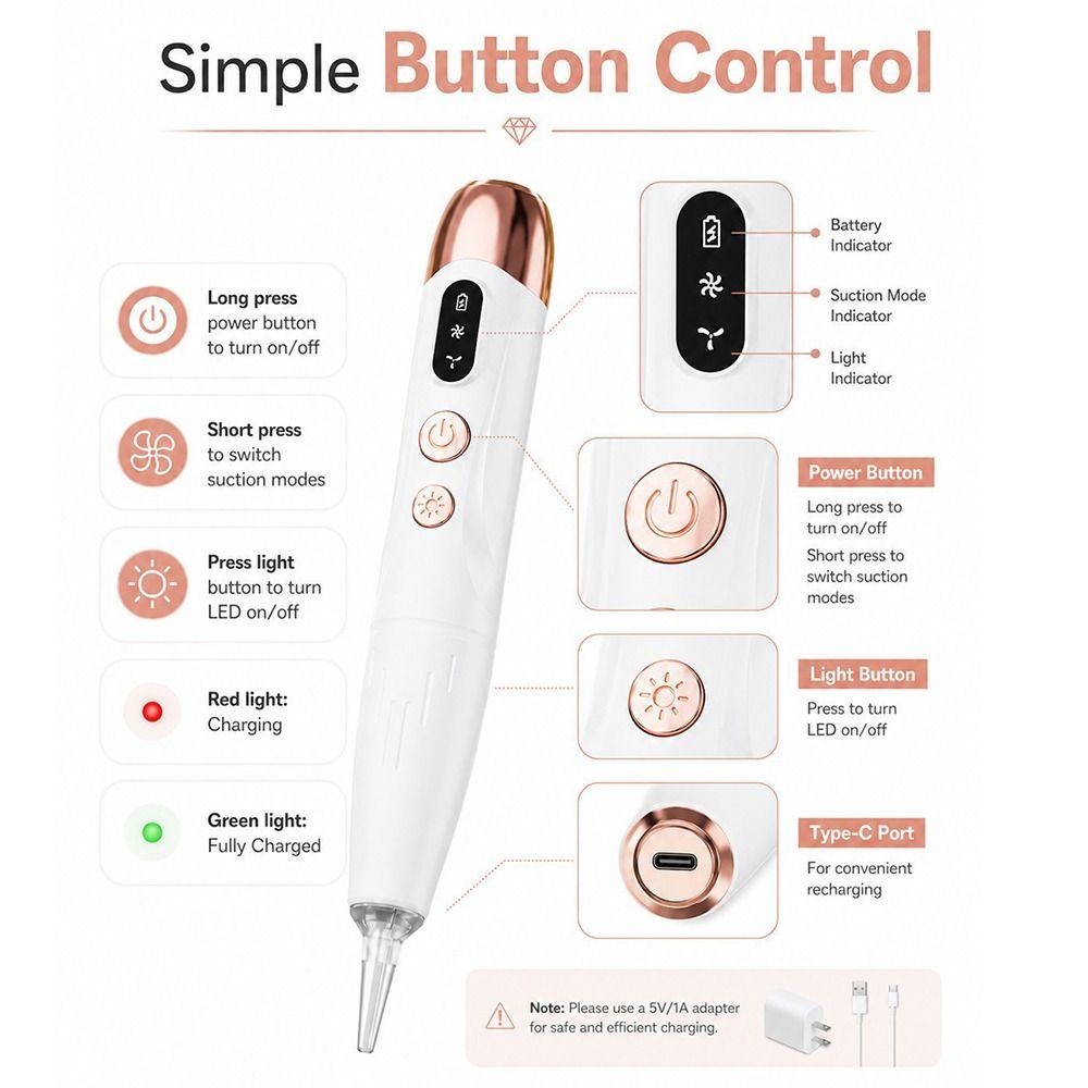 LED Light Wireless Art Tool Low Noise Rhinestone Applicator Pen Detail Work