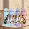 1PC Two Kittens Cute Pet Pattern 750ml Color Plastic Sports Water Bottle Leakproof Flip Straw Lid Suitable for Sports Office Home Use