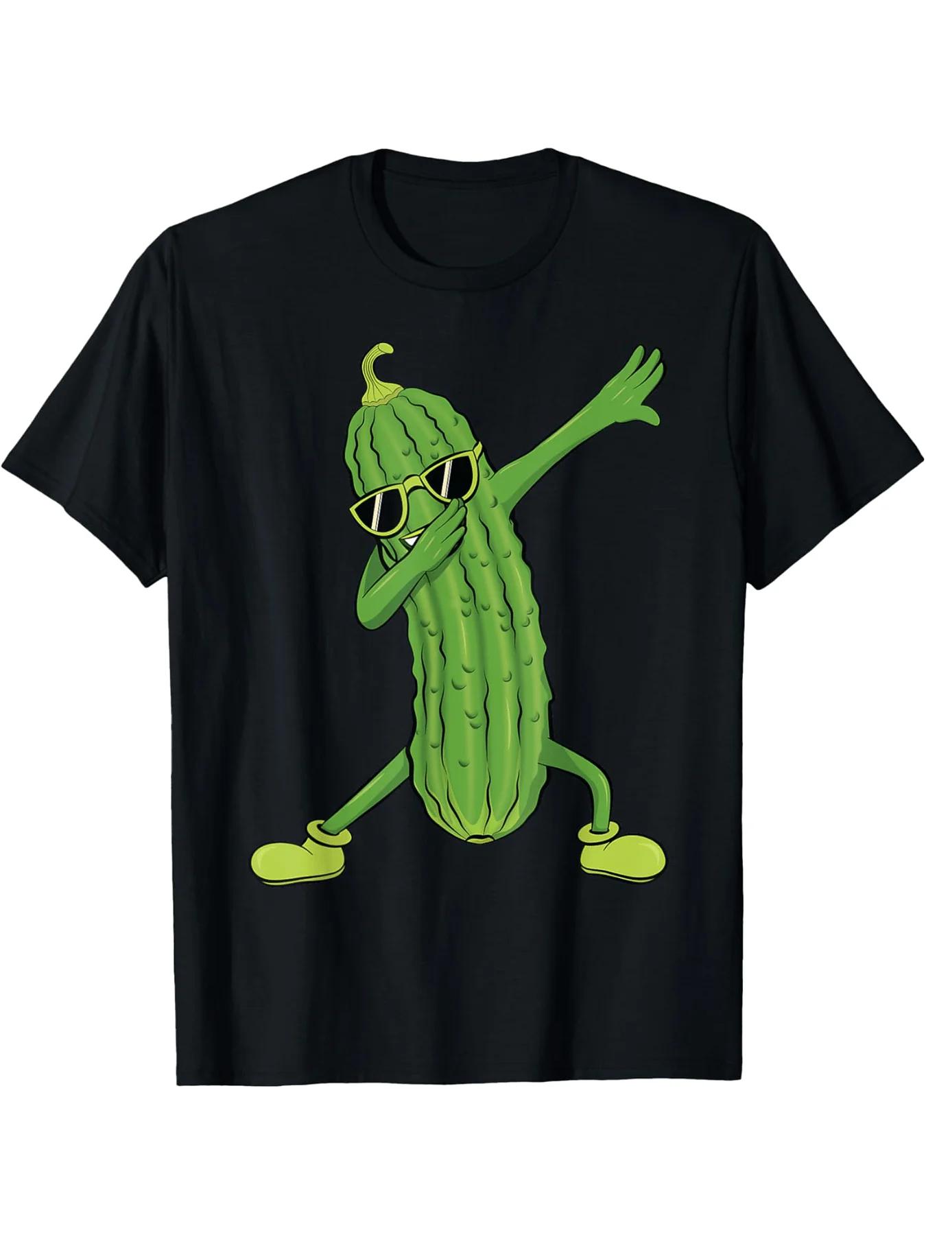 

2025 Men s casual funny and cool cucumber pattern printed 100% pure cotton short-sleeved T-shirt top 4XL