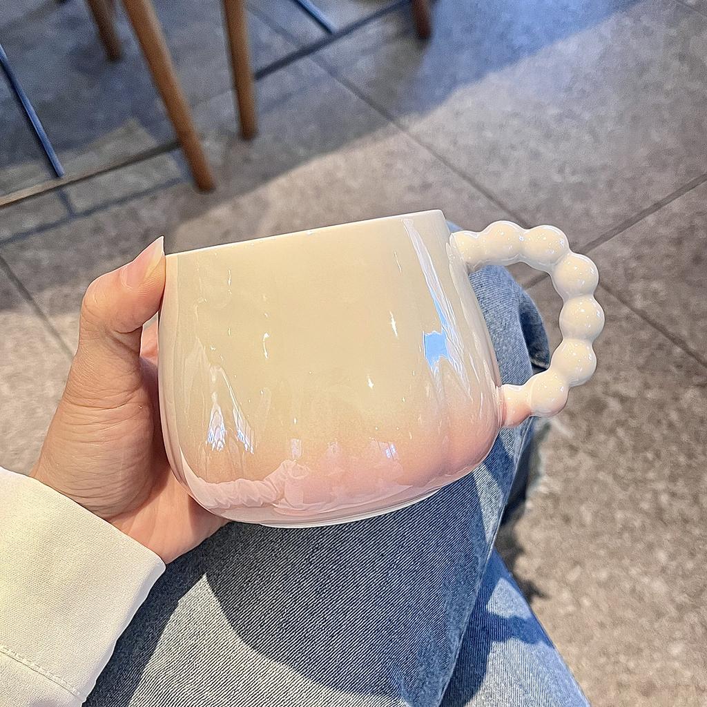 High value Pearlescent Mug with Lid Spoon Ceramic Cup for Girls Niche Couples Water Cup Office Coffee Cup