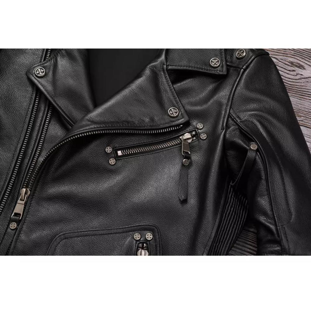 Chinese Size Heavy Motorcycle Jacket Natural Cowhide Leather Top Layer Causal Vintage Retro Moto Suit Leather Coat Winter