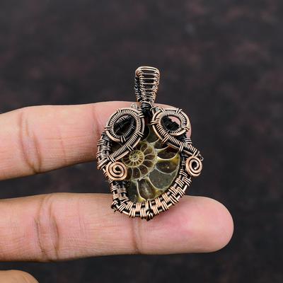 Pendentif Fossile d'Ammonite Pendentif Enveloppé de Fil de Cuivre Bijou en Pierre Précieuse Fossile d'Ammonite Pendentif Fait Main Merveilleux Bijou en Cuivre Cadeau Pour Elle