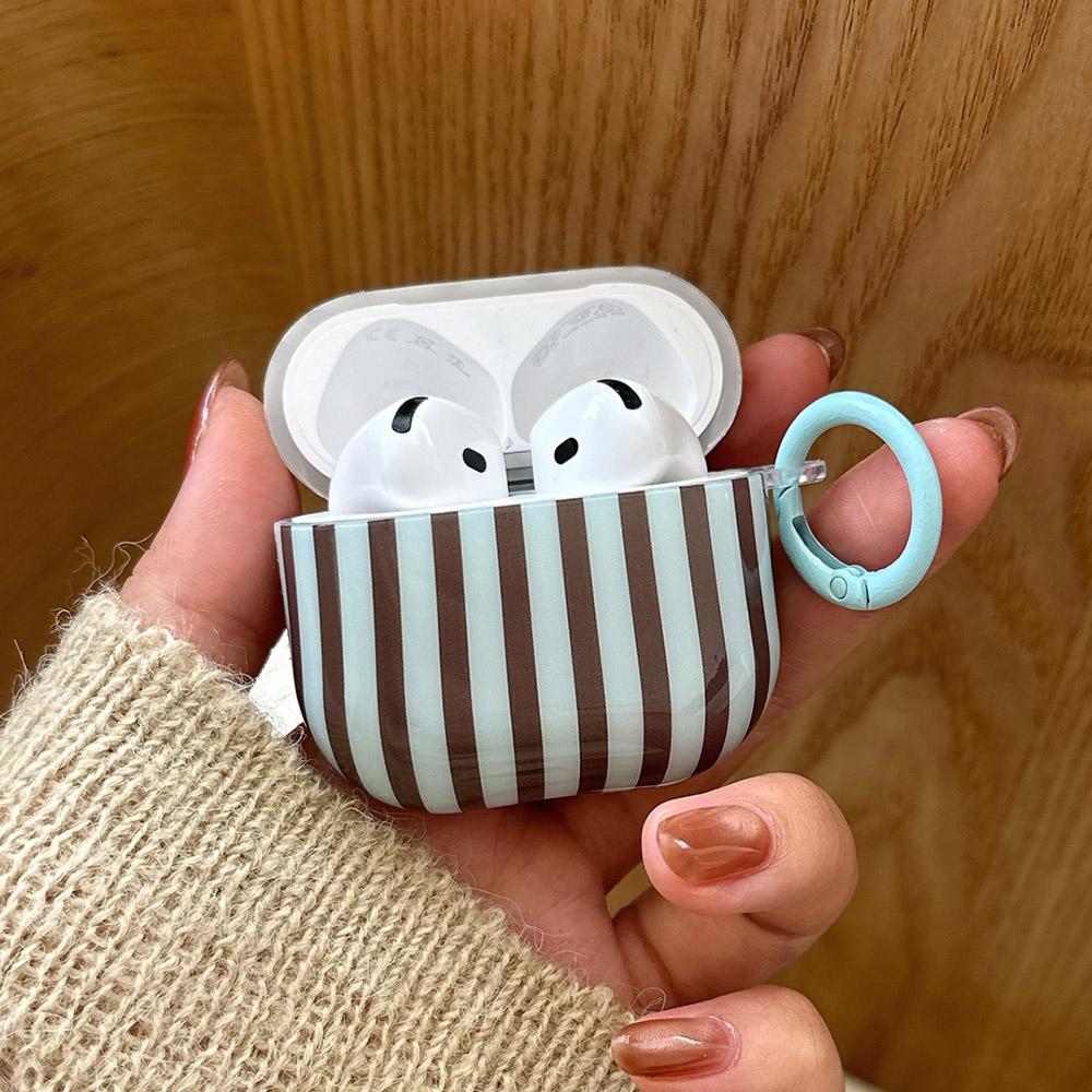 Retro Khaki Polka Dot Vertical Stripe Gloss Shell For AirPods Pro 3 New Soft Earphone Case For AirPods 1 3 4 Pro 2 With Pendant