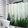 Forest Green Shower Curtain With Hooks, Extra Long, Mold And Mildew Resistant, Bath Liner, Tree Print