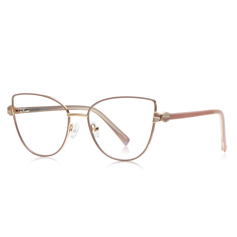 Elegant Beige Cat Eye Reading Glasses Women Luxury Metal Frame Computer Goggles Vision Care Blue Light Blocking Eyewear