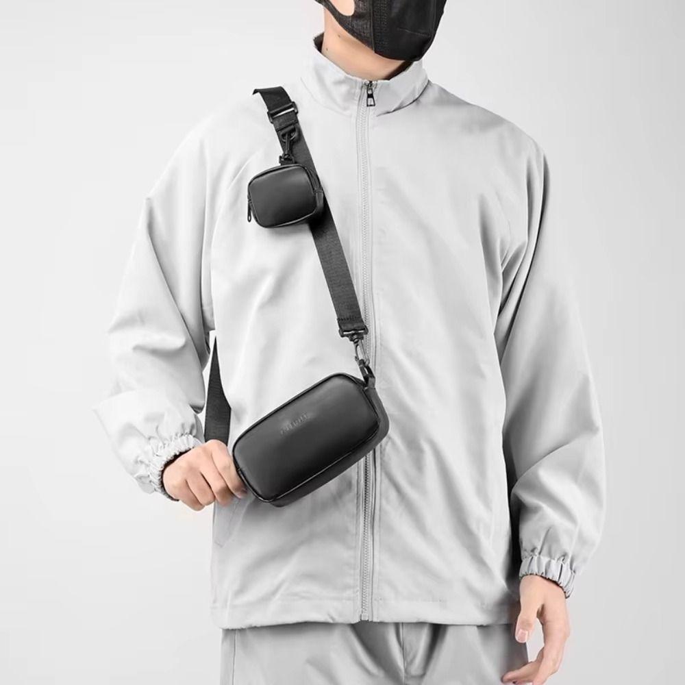 PU Leather Black Crossbody Bag Unisex Mobile Phone Chest Bags Mini Shoulder Bag  for Couple