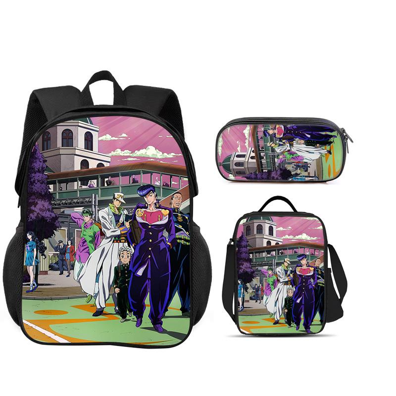 JoJo's Bizarre Adventure 3er Set Rucksack Federmäppchen Eisbeutel Langlebig Trendig Vielseitig Schuljunge und Mädchen Geburtstag Bestes Geschenk