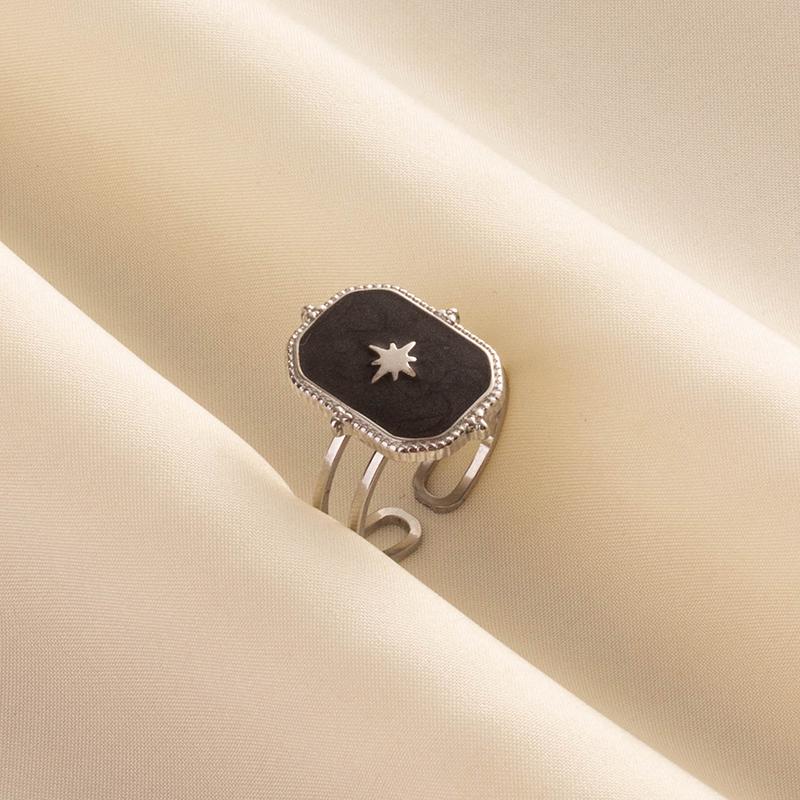 Punk Vintage Black Enamel Ring Stainless Steel Open Rings For Women Men Jewelry Fire Evil Eye Bague Acier Inoxydables Femme Gift