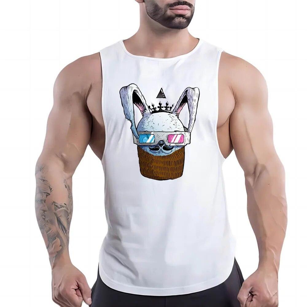 Daily O Collar Breathable Simple Casual Cartoon Animal Print Outdoor Street Style Sleeveless Multi-Color Vest Gym Sports Style