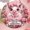 'Don't Go Bacon' My Heart Cute Pig & Roses Wooden Sign, Round Front Door Decor, Romantic & Playful Wall Hanging - Ideal Valentine's Day Gift
