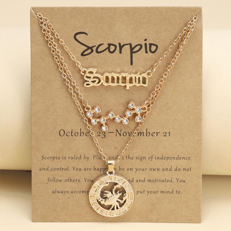 3Pcs Zodiac Sign Necklaces Set For Women 12 Constellation Letter Pendant Chain Choker Birthday Jewelry With Cardboard Card