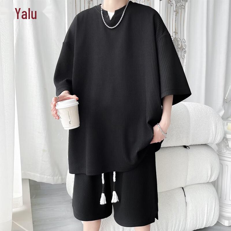 Men s YaLu Ice Silk Casual T-Shirt & Shorts Set 4XL чёрный