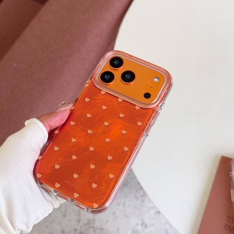 

Orange Polka Dot Heart Case for iPhone 17 Pro Max, 16, 15/14, and Double Layer 13 iPhone 15 Pro Max