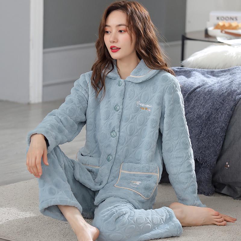 Women's Plus Size Thick Coral Fleece Pajamas - Warm Flannel Homewear for Autumn and Winter