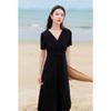 Sancai Plus Size V-Neck Cross-Strap Little Black Dress