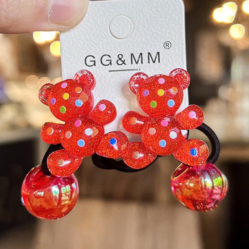 

2 шт. новые милые красные волнистые медвежонки для девочек эластичные резинки для волос аксессуары для волос детские резинки для волос головные уборы для малышей