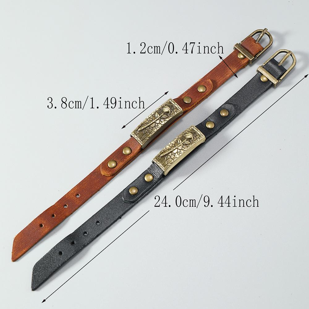 Retro Cowhide Leather Bracelet with Alloy Rose - Adjustable Men's Bangle