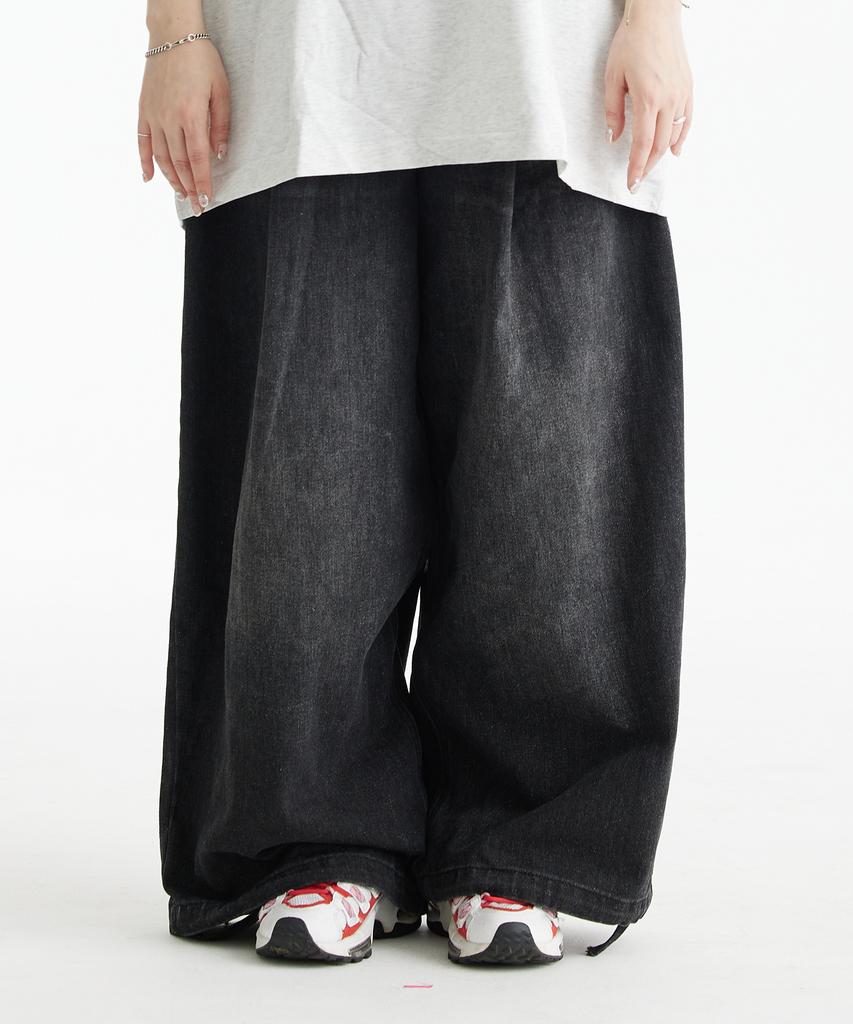 DOUBLE JD Back Pocket Zipper Denim Pants (Black)