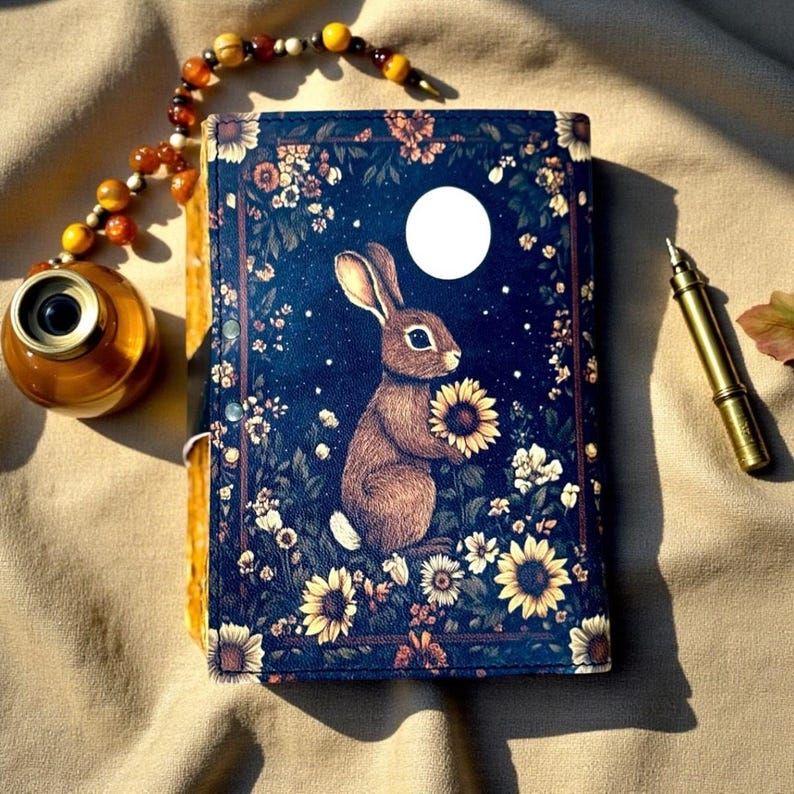 Bunny Rabbit Leather Grimoire Journal: Handmade Deckle Edge Notebook