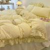 Korean Princess Style Floral Print Bedding Set Washed Cotton Comfortable Lace Duvet Cover Set Single Double Bedclothes for Girls