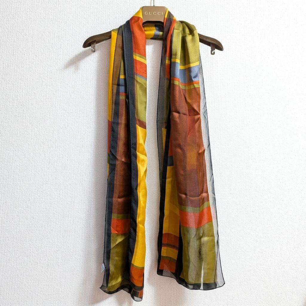 Used YSL Yves Saint Laurent Stole 100% Silk Unisex Large Size