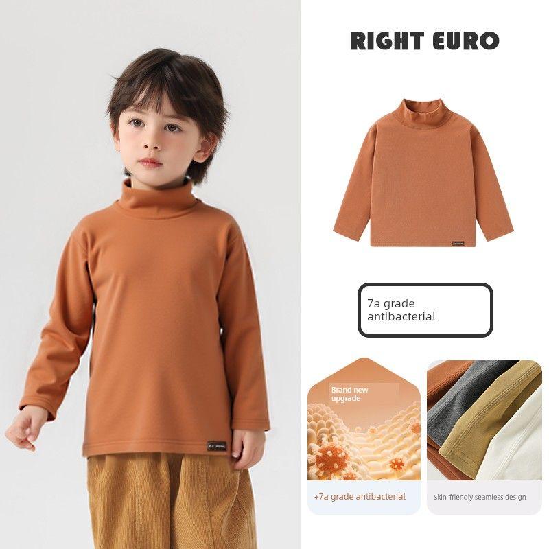 Right European Style Boys' Half-High Collar Base Layer Shirt 2025 Winter New Baby Inner Wear Warm Long-Sleeve T-Shirt Children's Clothing