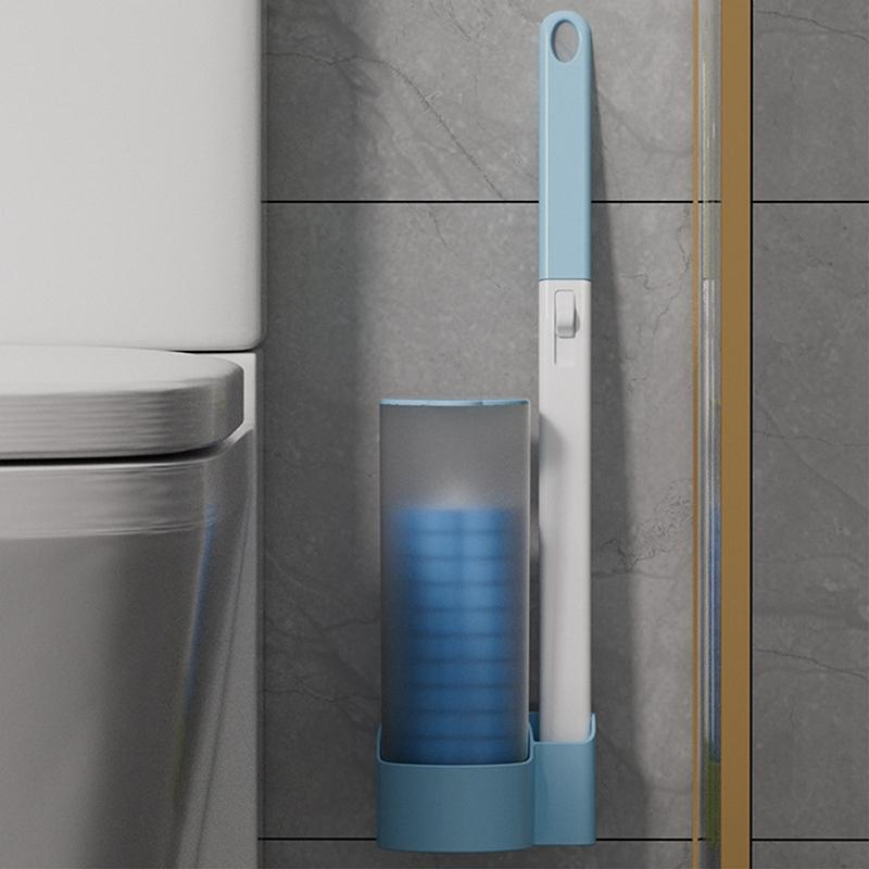 Disposable Toilet Brush Cleaner With Long Handle Bathroom Cleaning Sponge Brush With Replaceable Brush Head Toilet Accessories
