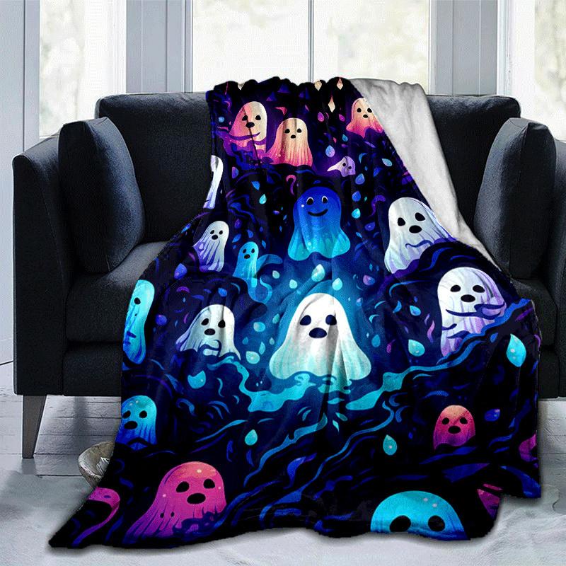 1pc Ghost Printing Lightweight Flannel Blanket, Comfortable and Warm Blanket, for Camping Sofa Bed and Couch Office, Suitable for Gift Blanke